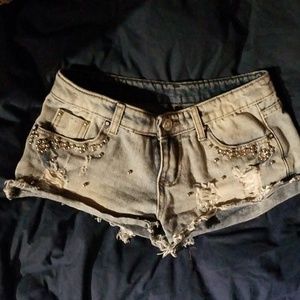 Distressed Daisy Duke embellished  jean shorts